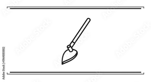 Minimalist line art illustration depicting a classic garden hoe for cultivation tasks