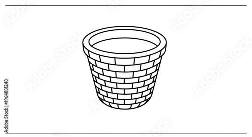 Minimalist line art illustration of a patterned garden pot or decorative brick-textured planter
