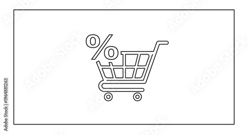 Minimalist shopping cart icon with percentage symbol highlighting digital retail discounts and