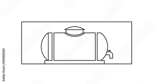 Minimalist vector illustration depicting a horizontal storage tank with dispensing tap icon on