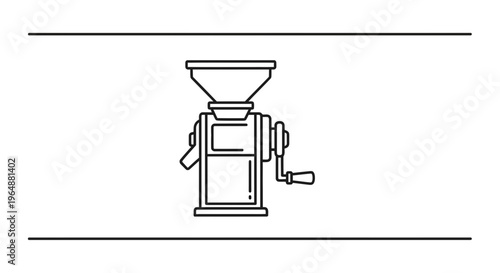 Simple outline vector graphic depicting a traditional hand-operated coffee or grain mill for home