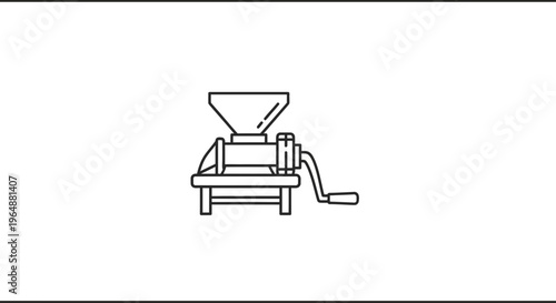 Minimalist outline illustration of a classic hand-operated food grinder for kitchen use