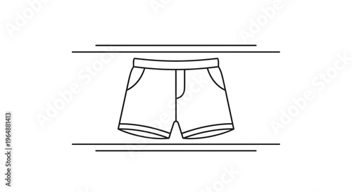 Outline drawing of a pair of casual summer shorts enclosed within a simple decorative frame