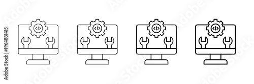 Software Engineering Icons Vector Set In Different Stroke Line Style