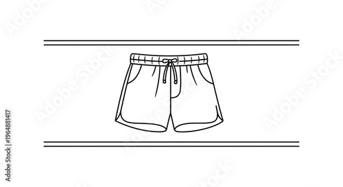 Minimalist outline drawing of casual athletic shorts perfect for summer comfort and active