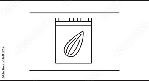 Minimalist single almond nut in sealed pouch line art icon representing healthy snack packaging