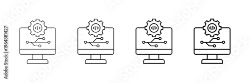 Version Control Icons Vector Set In Different Stroke Line Style