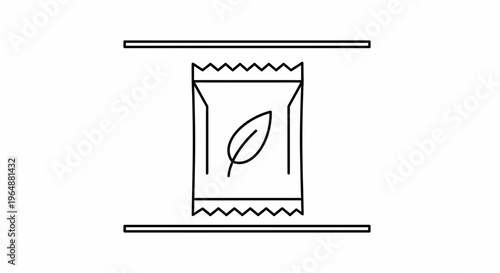Minimalist line icon of a natural product sachet or healthy snack packet between two horizontal