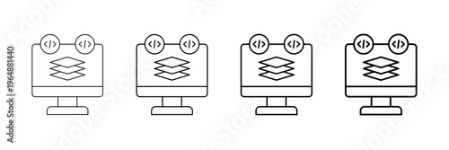 Full Stack Development Icons Vector Set In Different Stroke Line Style