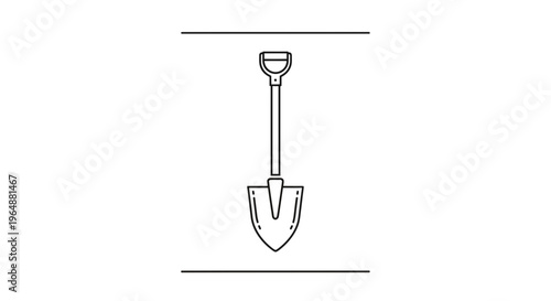 Line art illustration of a garden shovel tool for digging and planting activities vector graphic