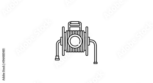 Portable hose reel or cable spool line icon with sturdy stand and carrying handle for various
