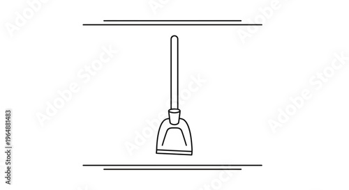 Minimalist line art illustration of a functional household dustpan, essential cleaning equipment