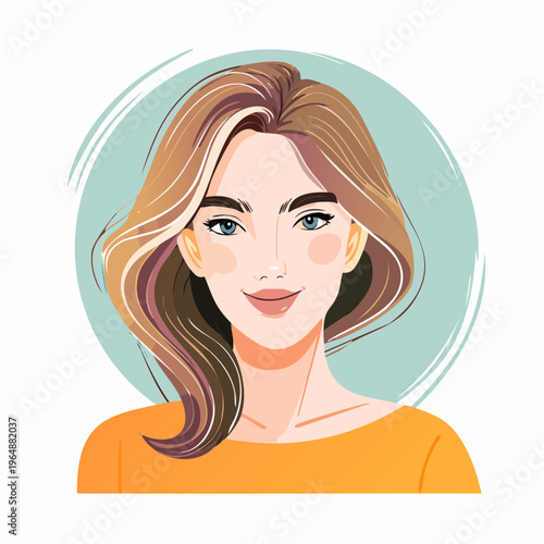 Inviting vector portrait of a cheerful young woman with a gentle smile, symbolizing warmth and positivity