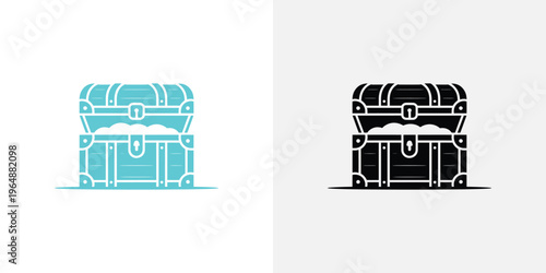 Treasure chests in black and cyan on white background
