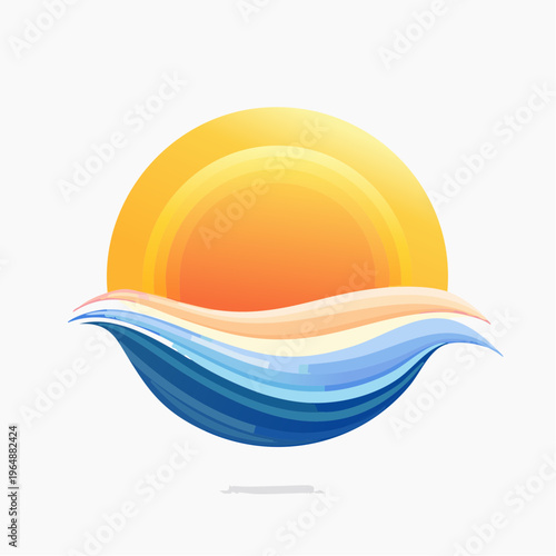 Sunrise over ocean waves logo vector illustration