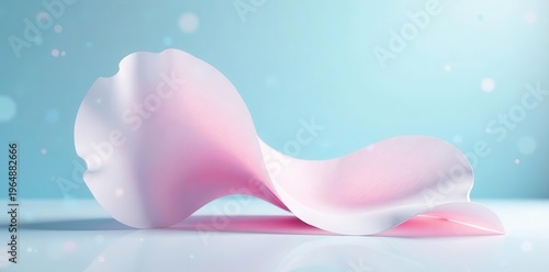 Delicate Pink Fabric Draped in a Gentle Curve on a Light Blue Background