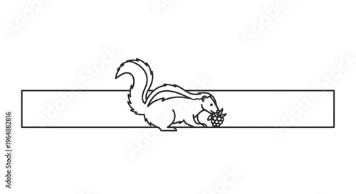 Charming minimalist skunk holding a fresh berry, presented in a clean line art style graphic