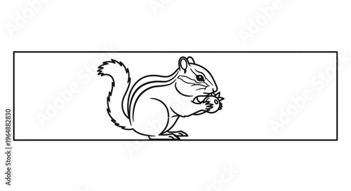 Detailed line art illustration of an adorable wild chipmunk enjoying its nutritious nut harvest