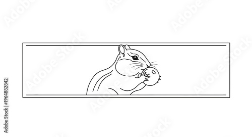 Minimalist black and white line drawing of a cute chipmunk holding a small nut artwork