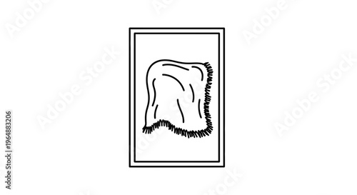 Minimalist black and white line art illustration of a cozy fringed blanket draped in a simple