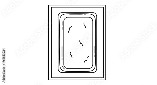 Minimalist line art illustration of a clean rectangular basin containing fluid or abstract organic