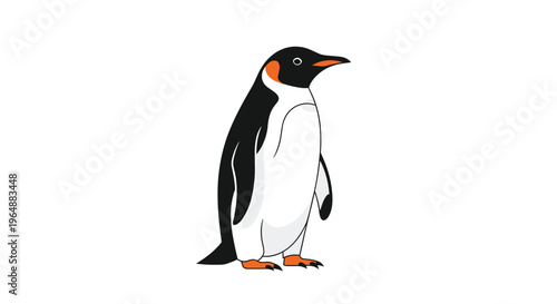 A cartoon emperor penguin with black and white plumage and an orange beak stands upright on a plain white background.
