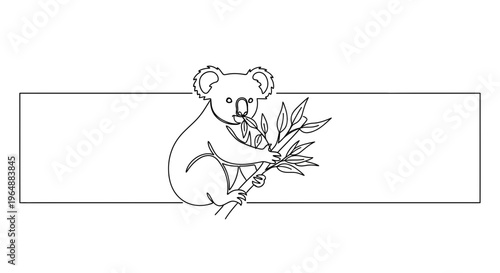 Minimalist single continuous line drawing of a koala eating eucalyptus leaves vector graphic