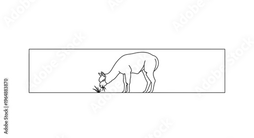 Continuous line art of an alpaca gently grazing on earth vegetation in simple style