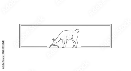 Elegant monochromatic line drawing of a gentle herbivore feeding within a clean rectangular border
