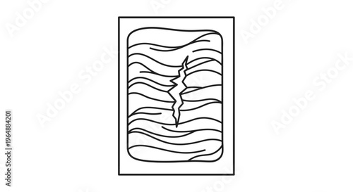 Stylized graphic showcasing a deep vertical rift within undulating horizontal lines