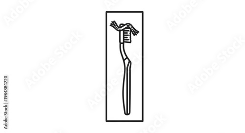 Worn out oral hygiene tool simple line art for health and wellness concept