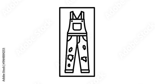 Outline illustration of work overalls splattered with paint or mud, symbolizing creative projects