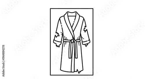 Minimalist line art illustration of a tattered and worn-out bathrobe, symbolizing decay or comfort