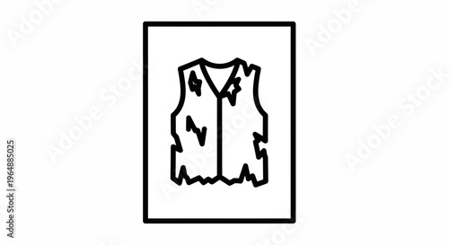 Distressed sleeveless garment line art icon representing worn clothing or poverty
