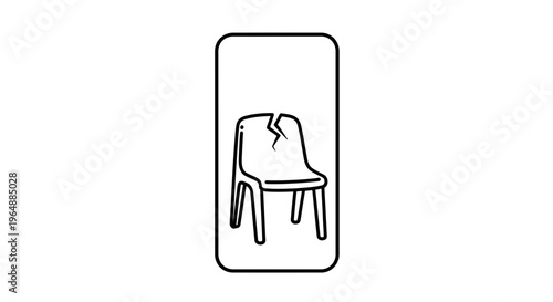 Vector outline illustration of a broken chair symbolizing damage or repair needs, a clear visual