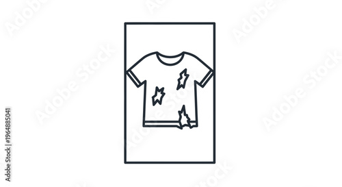 Iconic representation of a distressed t-shirt needing repair, symbolizing wear and tear or