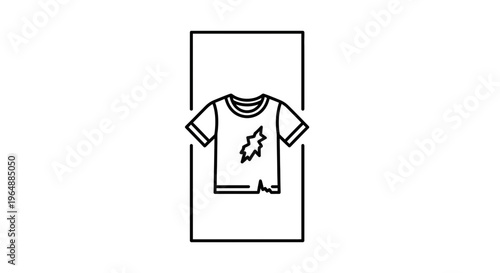 Simple line icon depicting a damaged, ripped, or old t-shirt with a tear and distressed fabric