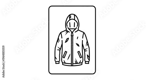Stylized linear representation of a comfortable hooded jacket icon for apparel design and fashion