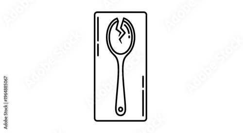 Minimalist outline depiction of a fractured spoon symbolizing damage fragility or imperfection