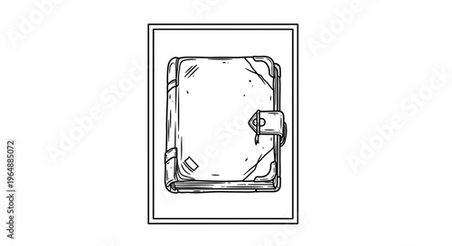 Detailed monochrome sketch of an ancient tome with a secure clasp, perfect for vintage narratives
