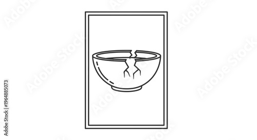 minimalist cracked pottery symbol denoting fragility and damage within a clean graphic border