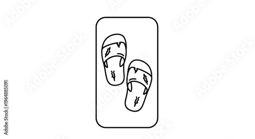 Minimalist outline drawing of two casual summer sandals on a mat-like surface representing relaxed