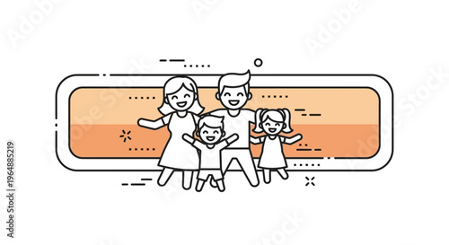 Smiling line art family illustration depicting parents and children radiating joy and unity on a