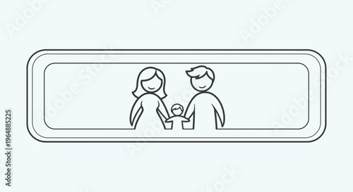 Minimalist line art illustration portraying a happy family unit with parents and child holding