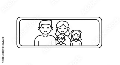 Smiling linear family portrait depicting happiness and togetherness in a simple, minimalist art