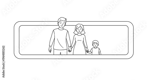 Happy family portrait line art illustration displaying togetherness and parental guidance
