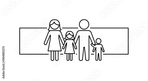Minimalist family unit illustration depicting parents and two children holding hands together
