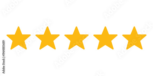 Five star rating icon, customer satisfaction symbol, full rating stars, quality feedback, premium review concept