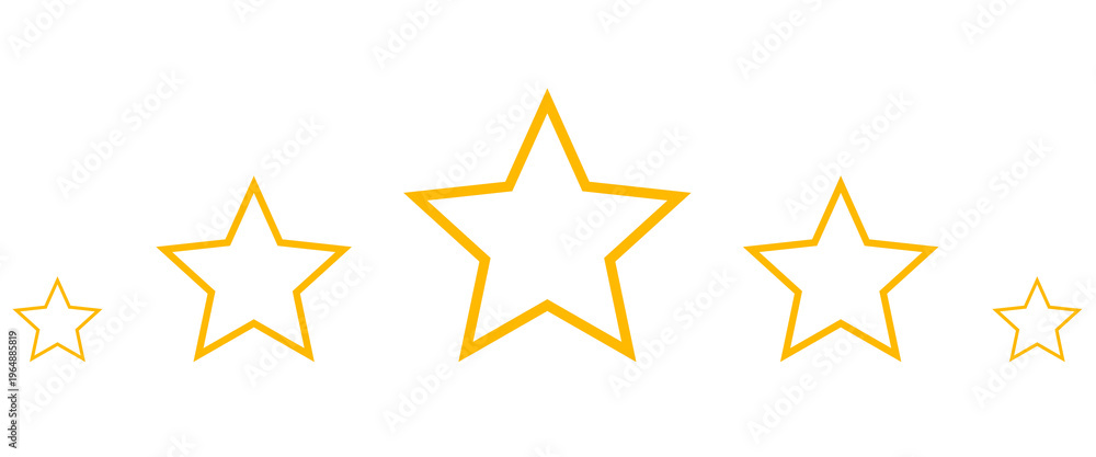 Obraz premium Five star rating outline variation, golden stroke stars set, review feedback icon system, quality evaluation scale design