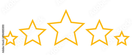 Five star rating outline set, golden line stars scale, customer review symbol, feedback quality rating design